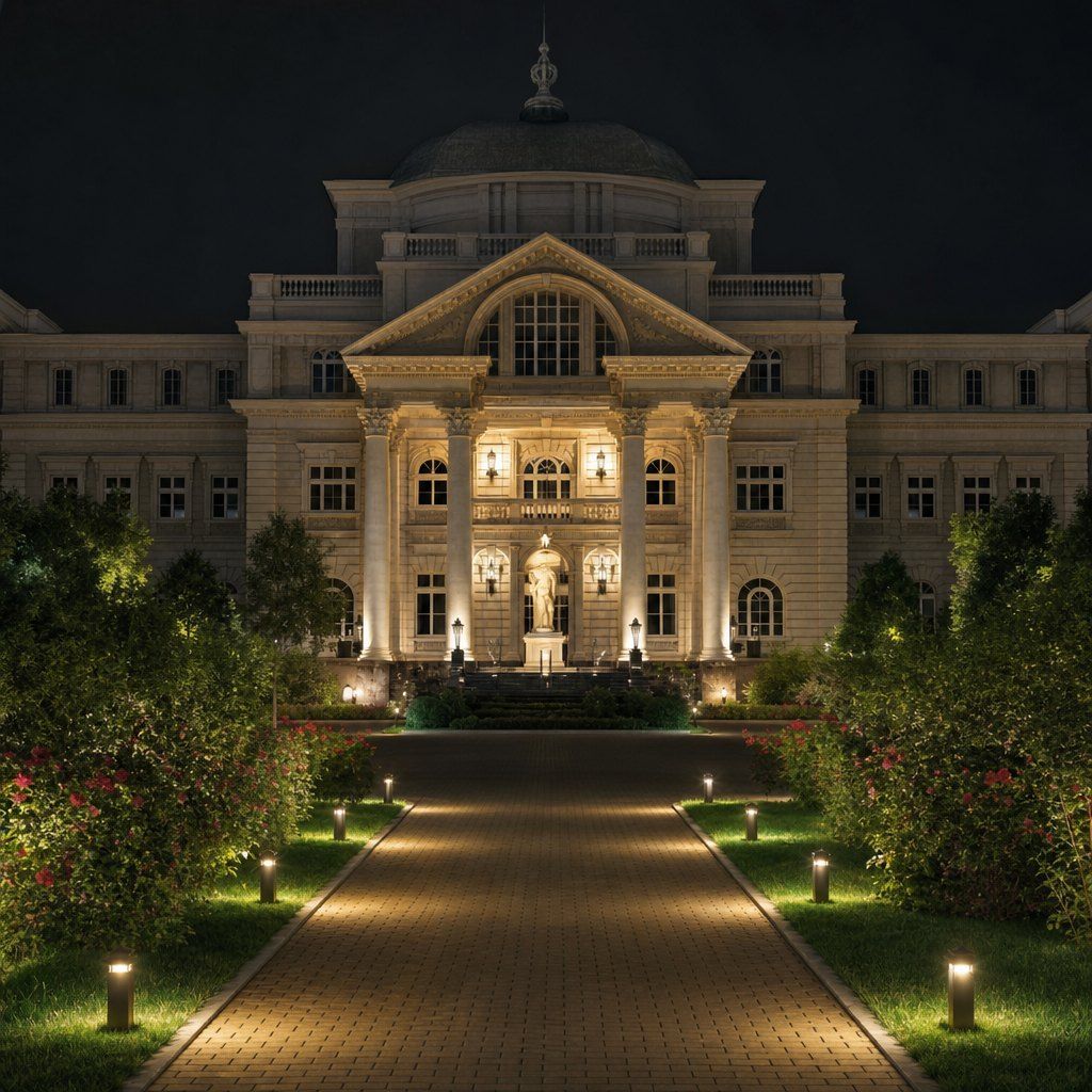 Palais privé, Greenfield, région de Moscou — étude lumière, rendu retravaillé par IA
