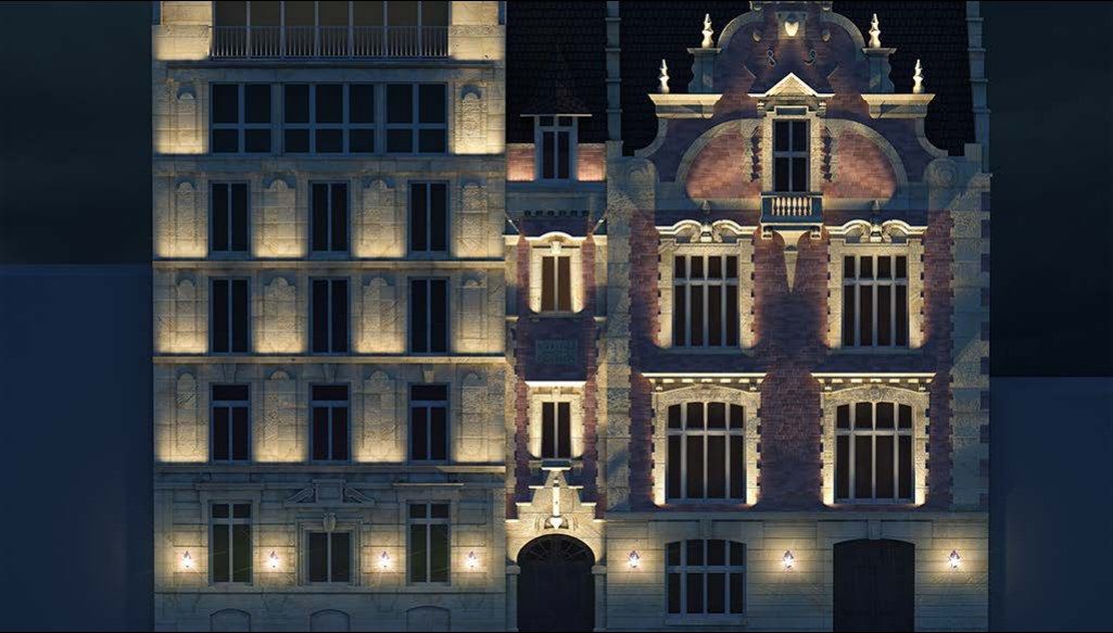 Hôtel Ballu, façade, Paris — étude lumière, vue 1