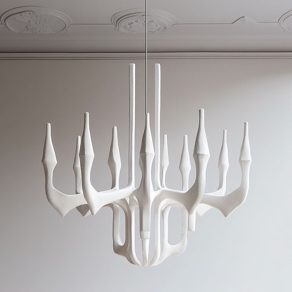 “Cocteau” chandelier in sculpted plaster, a bespoke luminaire for a boutique hotel — 3D rendering