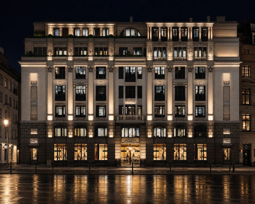 Résidence Malaïa Bronnaïa 15, Moscou — étude lumière, rendu retravaillé par IA